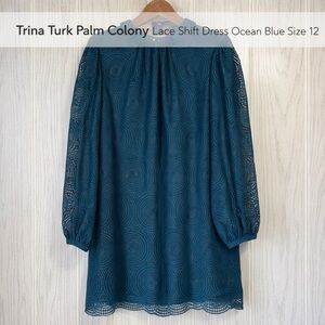 Trina Turk Palm Colony Lace Shift Dress Ocean Blue Size 12